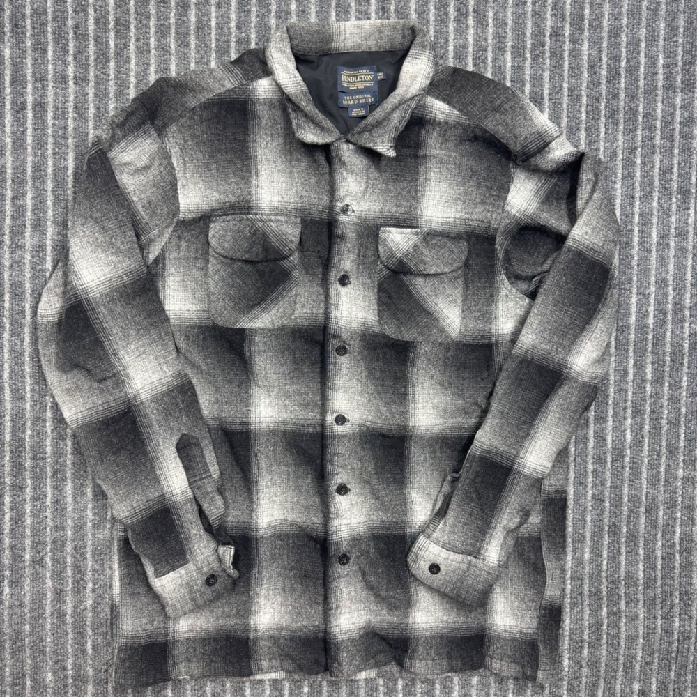 Pendleton Mens Original Board Shirt XXL Tall Grey Black Ombre Plaid Virgin Wool